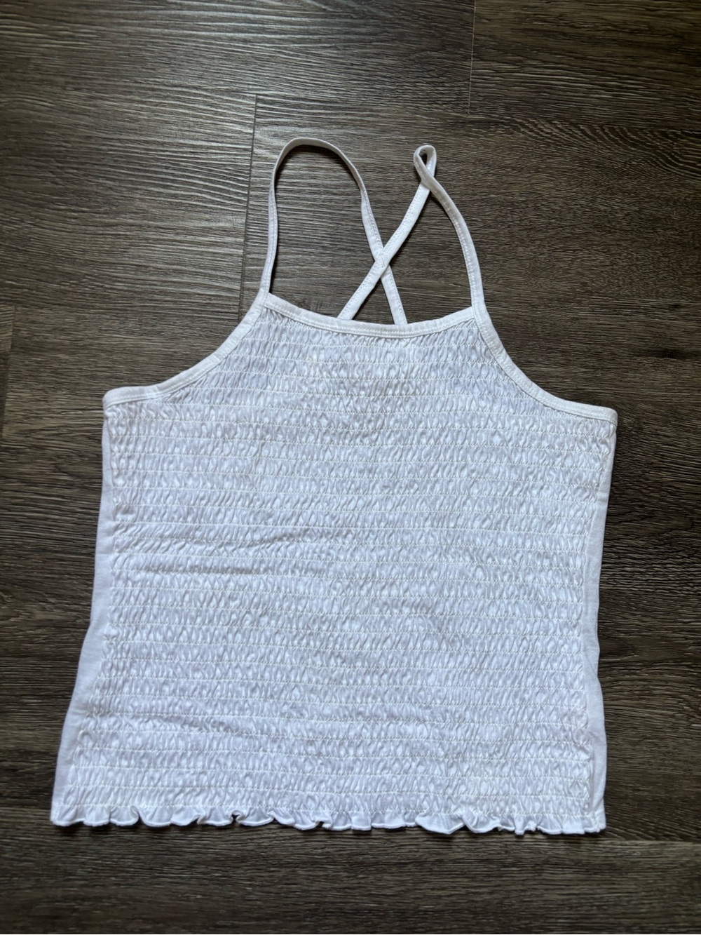 No Boundaries White Smocked Cami with Crisscross Back